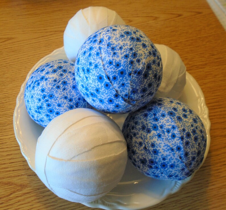 Blue and White Fabric Rag Balls 3 Inch Balls 6 Count Pack Etsy
