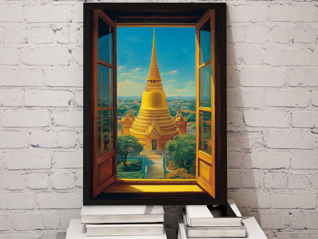 タイ寺院の黄金仏塔の絵画 – プラ・パトム・チェディ・アート 