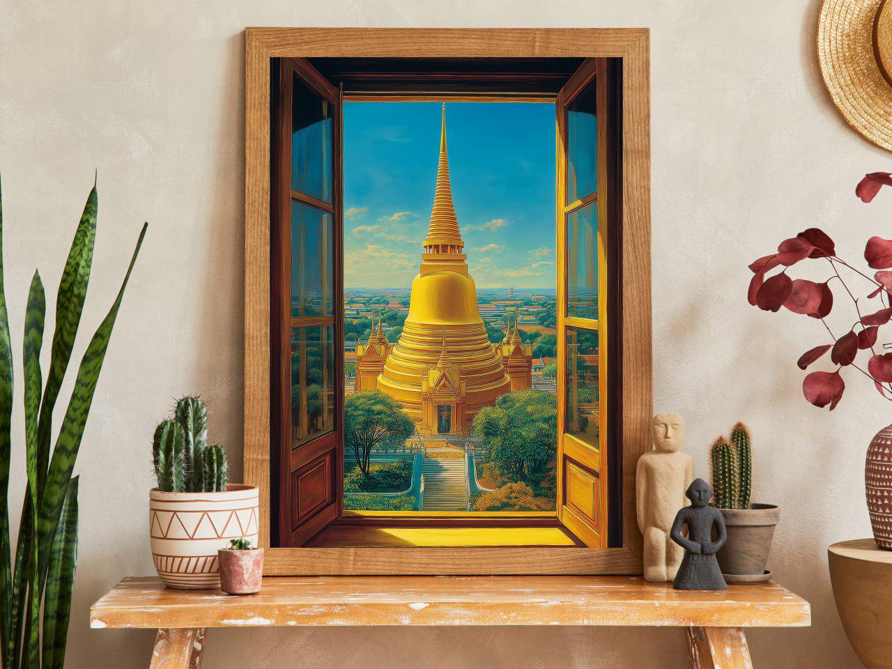 タイ寺院の黄金仏塔の絵画 – プラ・パトム・チェディ・アート 