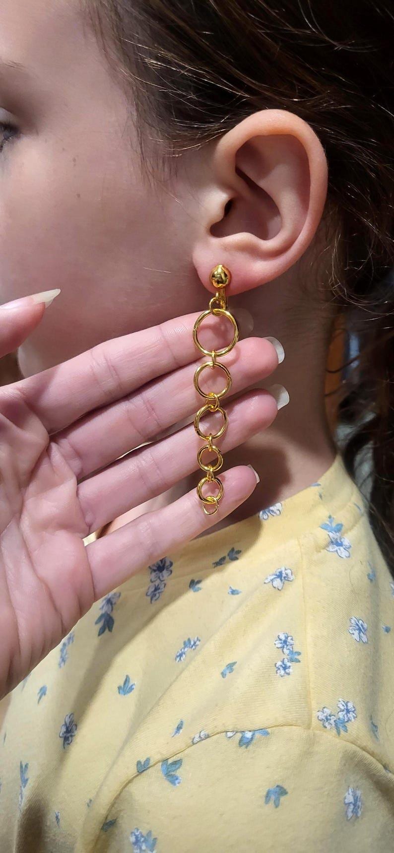Kpop 18k Gold Plated Drop Earrings, Demon Hunter Inspired Clip-ons