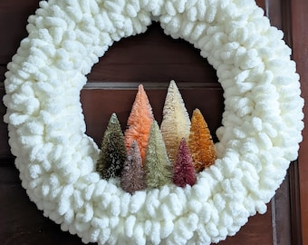 Scandinavian Neutrals Bottle Brush Tree Wreath 15.5" in Cream by Distinguished Flamingo