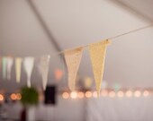 175 Feet Wedding Pennant Bunting for Yellow, Grey, Coral, Teal, Burlap, Lace Color Palette. (Wide-Spaced)