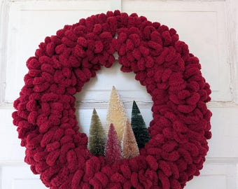Christmas Bottle Brush Tree Wreath 13.5" in Deep Red by Distinguished Flamingo