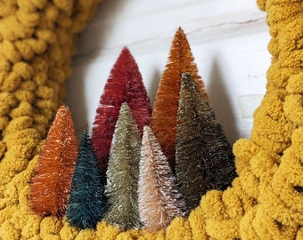 Scandinavian Neutrals II Bottle Brush Tree Wreath 15.5" in Mustard Yellow by Distinguished Flamingo
