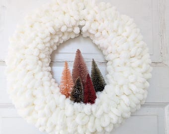 Scandinavian Neutrals Bottle Brush Tree Wreath 13.5" in Cream by Distinguished Flamingo