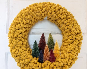 Fall Bottle Brush Tree Wreath 15.5" in Mustard Yellow by Distinguished Flamingo