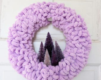 Purple Bottle Brush Tree Wreath 13.5" by Distinguished Flamingo
