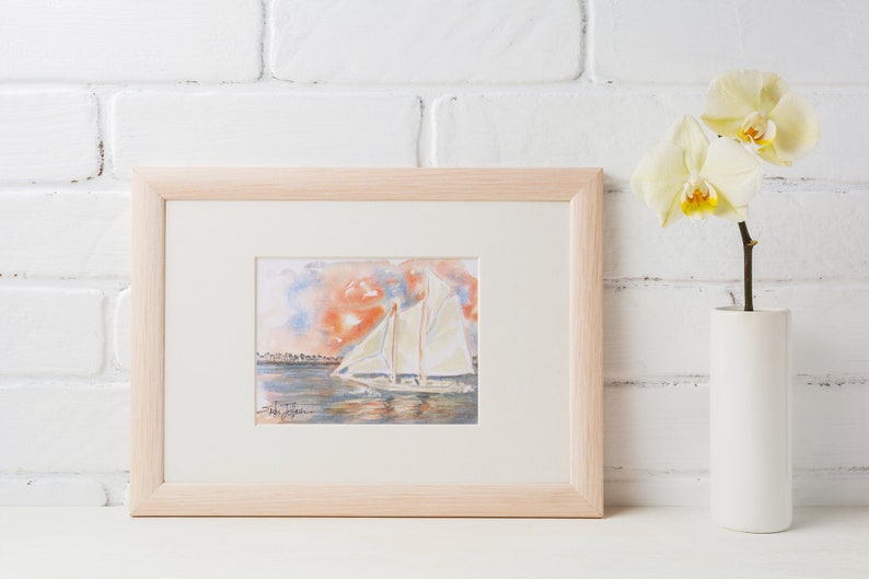 Biloxi Schooner Oyster Boat Art Printwhite Winged Etsy