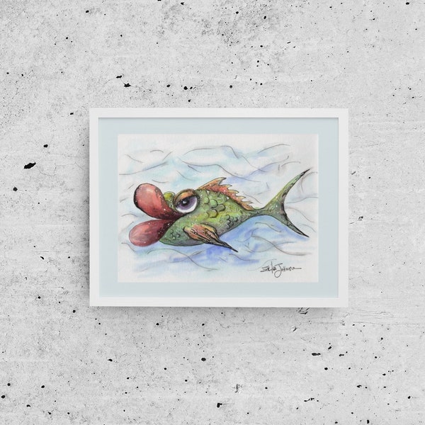 Tropical Dreams original watercolor painting of a colorful fish in the ocean-8.5x11.45 inches on 300lb watercolor paper with deckled edges