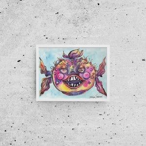 Colorful fish art painting-puffer fish picture-tropical fish decor-fish picture-original watercolor painting-sea life painting- funky fish