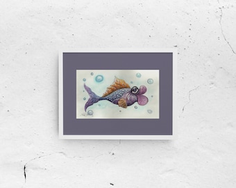 Tropical Fish Watercolor Painting, Coastal Beach House Art (8.5x14)