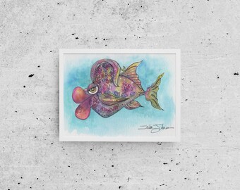 Fish painting-sea life-under the sea-0cean themed-ornamental fish by Erika Johnson-funky tropical fish artwork-wall art-art-beach home art