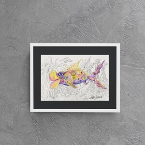 Colorful tropical fish watercolor painting -coastal beach house wall art decor-ocean themed artwork-Sea life-rainbow colors-SIZE-6 x 9 inch