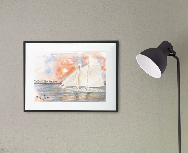 Biloxi Schooner Oyster Boat Art Printwhite Winged Etsy