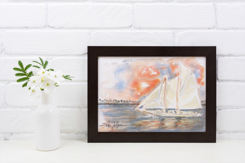 Biloxi Schooner Oyster Boat Art Printwhite Winged Etsy