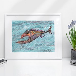 Whimsical Watercolor Fish Art-coastal decor-ocean themed art-sea-life-beach house wall art-tropical fish-colorful fish- coastal home decor