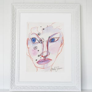 Abstract face painting-Mini portrait woman- girl-lady- original watercolor painting with pen and ink detailing-4.5x6 Inch- by Erika Johnson