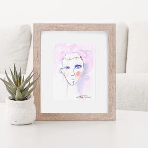 Abstract face painting - female figure - Original painting- womans face- girl-watercolor painting-wall art - portrait-pink- violet