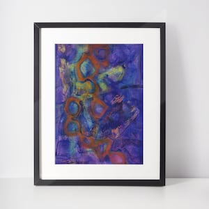 Delta Blues Original abstract expressionist mixed media painting on watercolor paper by Erika Johnson 9 x 12 inches -blues-green-yellow