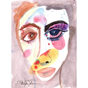Abstract Watercolor Face painting - Expressionist Portrait Art- original painting 4.5 x 6 inches-modern decor wall art- original painting