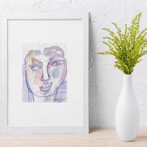 Abstract face painting-Mini portrait woman- girl-lady- original watercolor painting with pen and ink detailing-4.5x6 Inch- by Erika Johnson