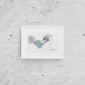 Whimsical Blue Bird- original watercolor painting bird artwork-wall art