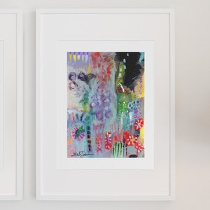Abstract floral painting-garden landscape artwork.  Original mixed media painting-flowers-plants and botanicals painted in abstract style