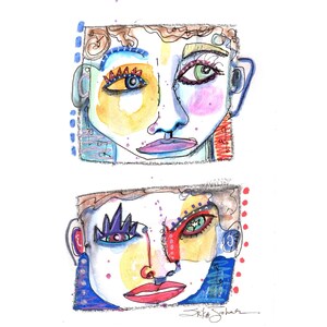 Abstract face portrait painting-girls- woman’s face-original mixed media painting by Erika Johnson- contemporary wall art- 6x9 inches