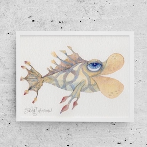 Tropical fish original watercolor painting in neutral colors-coastal home decor-sealife-ocean art- beach house wall art 6 x 4.5 inch
