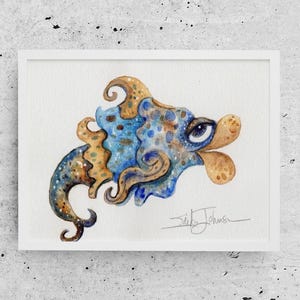 Whimsical Cupcake Fish Watercolor Painting-Coastal Home Decor-Nautical Wall Art, Beach House Vibes, Sea-life Nursery Art-Underwater Fish Art