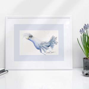 Blue bird painting-watercolor wall art-whimsical nursery-home decor-bird picture-artwork-birds-bird lover gift-housewarming-Erika Johnson
