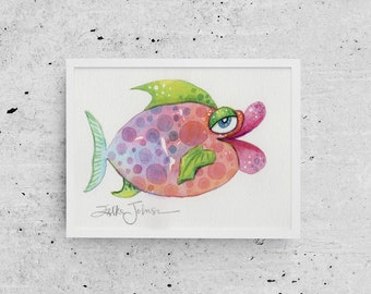 Vibrant fish original watercolor painting by Erika Johnson-coastal home decor-sealife-ocean art- beach house wall art