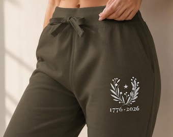 Embroidered Fleece Joggers, America 250th Anniversary 1776 2026, Minimalist Loungewear, 4th of July Gift, Comfortable Lounging Pants