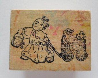 2pcs PUMPKIN GIRL Wood Rubber Stamps, Pre-used Stamps