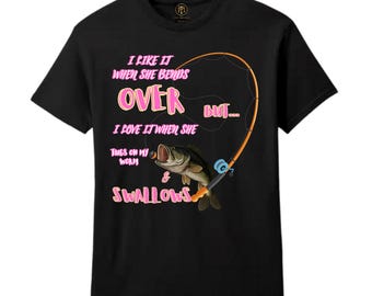Mens Funny Fishing Bass Bends Over Tugs Worm Swallows Dirty Humor