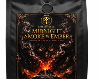Midnight Smoke Ember Dark French Roast Coffee Smoky Bold FTM 10oz 12oz 1lb