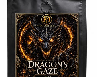 Dragons Gaze Coffee Tostatura Media Scuro Noce Caramello Mais Intenso FTM 10oz 12oz 1lb