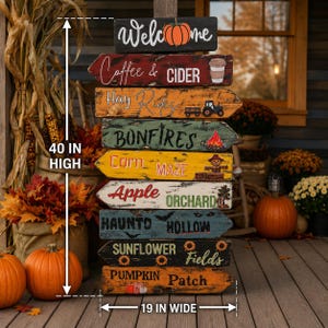 40 Inch Rustic Fall Porch Leaner, Pumpkin Patch Directional Decor, Halloween Harvest Farmhouse