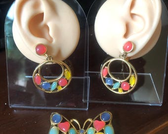 Vintage Trifari Jelly Belly Butterfly Brooch & Earrings Set