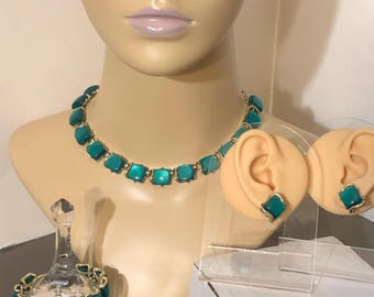 Coro-Pegasus stamped Teal thermoset parure-1956 "Moonray" Line