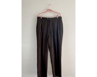 Pantalones Linea Naturale para hombre, talla 34, color marrón, estilo vintage, plisados, fabricados en Italia.