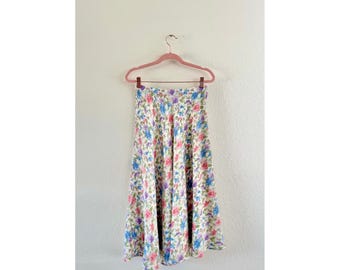 Gonna midi vintage a fiori da donna, taglia 6, in rayon pastello, a vita alta, modello a trapezio, stile anni '90.
