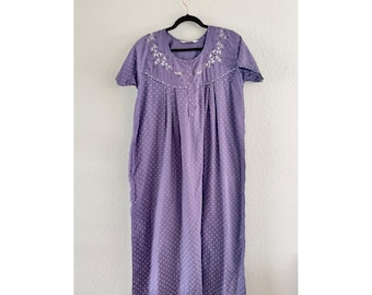 Shandar Kaftan Women L Purple Good Floral Embroidered Lace Trim House Dress