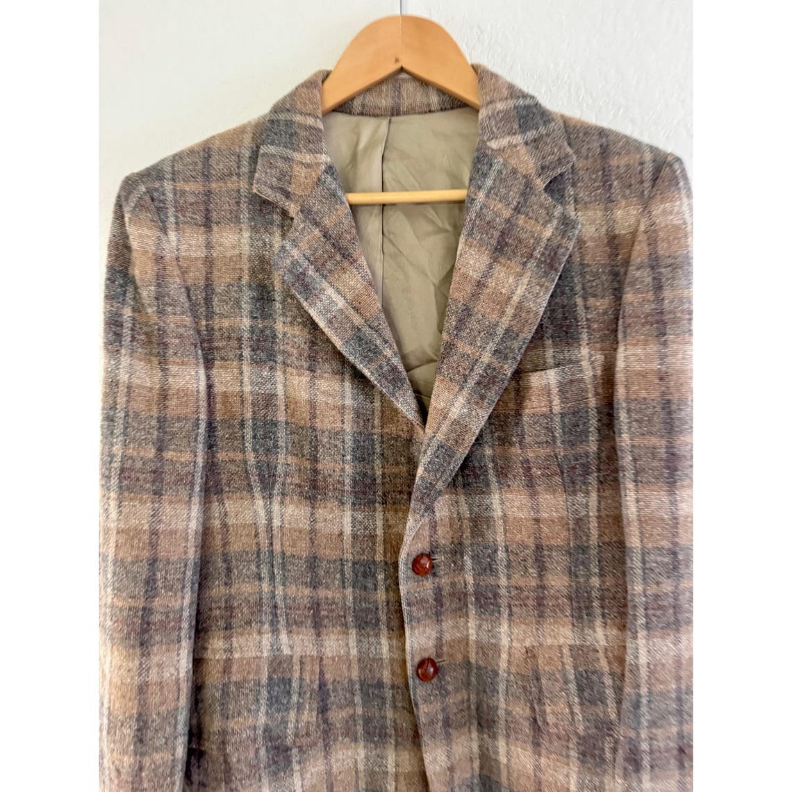 Vintage Wool Plaid Blazer Sport Coat Grey Mens 36R The Art Co. San Francisco, foto 2 di 5