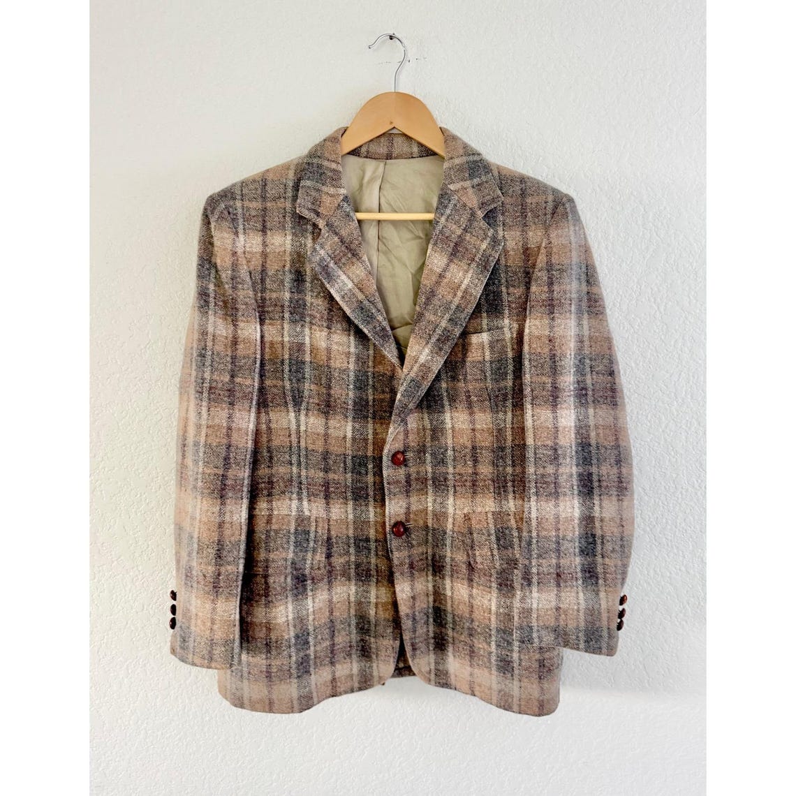 Vintage Wool Plaid Blazer Sport Coat Grey Mens 36R The Art Co. San Francisco, foto 1 di 5