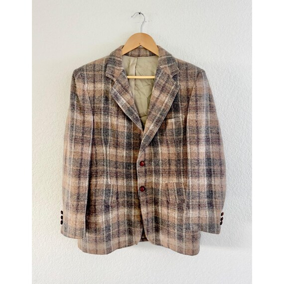 Vintage Wool Plaid Blazer Sport Coat Grey Mens 36R The Art Co. San Francisco
