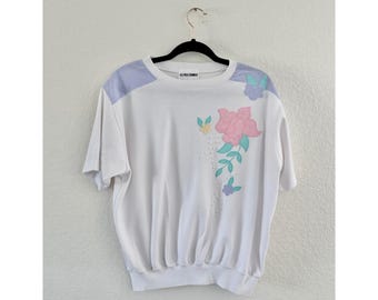 Bluza Alfred Dunner Vintage Floral z haftem, biała, pastelowa, perłowa, rozmiar L