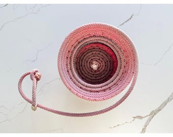 Vintage Franchi Seilkorb Pink Lariat Coiled Western Dekor Catchall Schüssel 8 in
