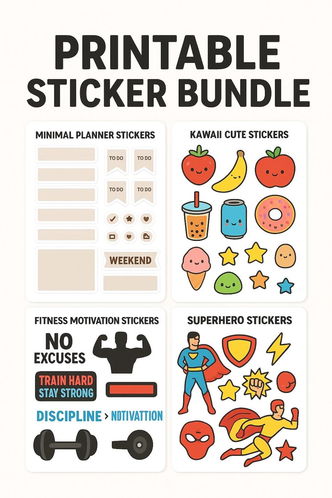 Printable Sticker Bundle | Superhero Stickers Planner Sheets, Fitness ...