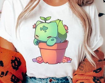 Bulbasaur in Pot T shirt, Cute Anime Shirt, Plant Lover Shirt, Gift for Plant Lover